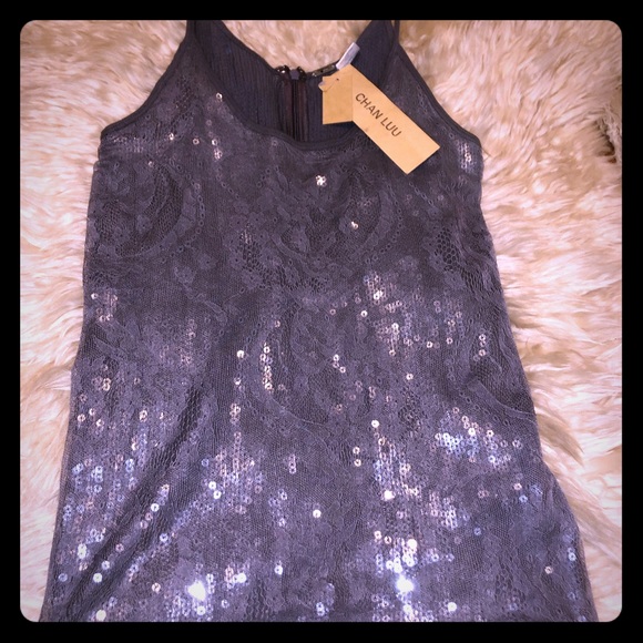 Chan Luu Tops - Designer Gray Sequin Top
